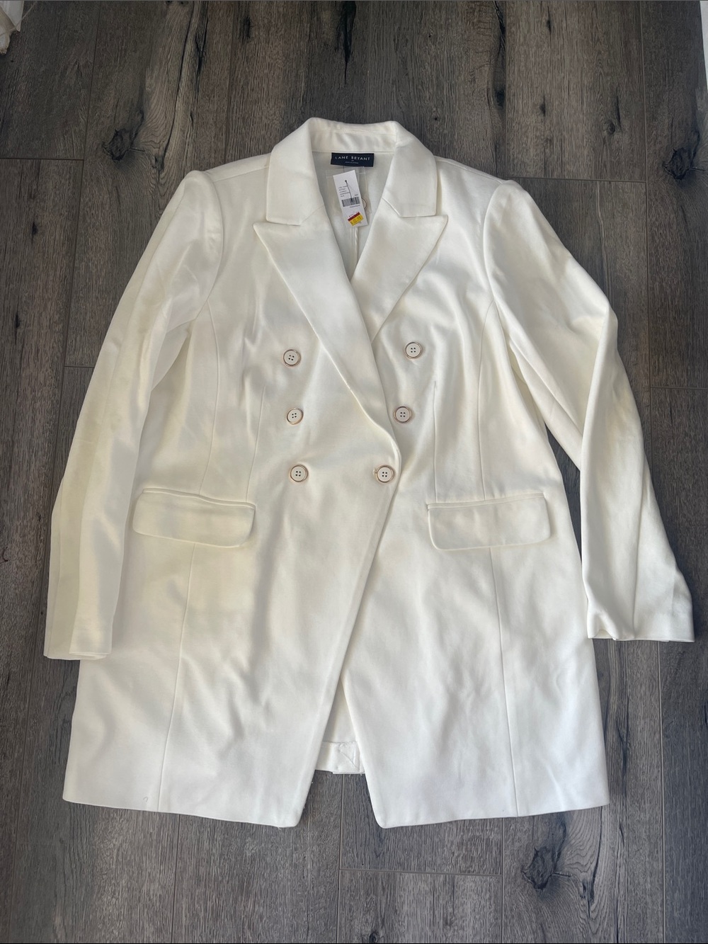 Lane Bryant Ivory Double-Breasted Long Blazer